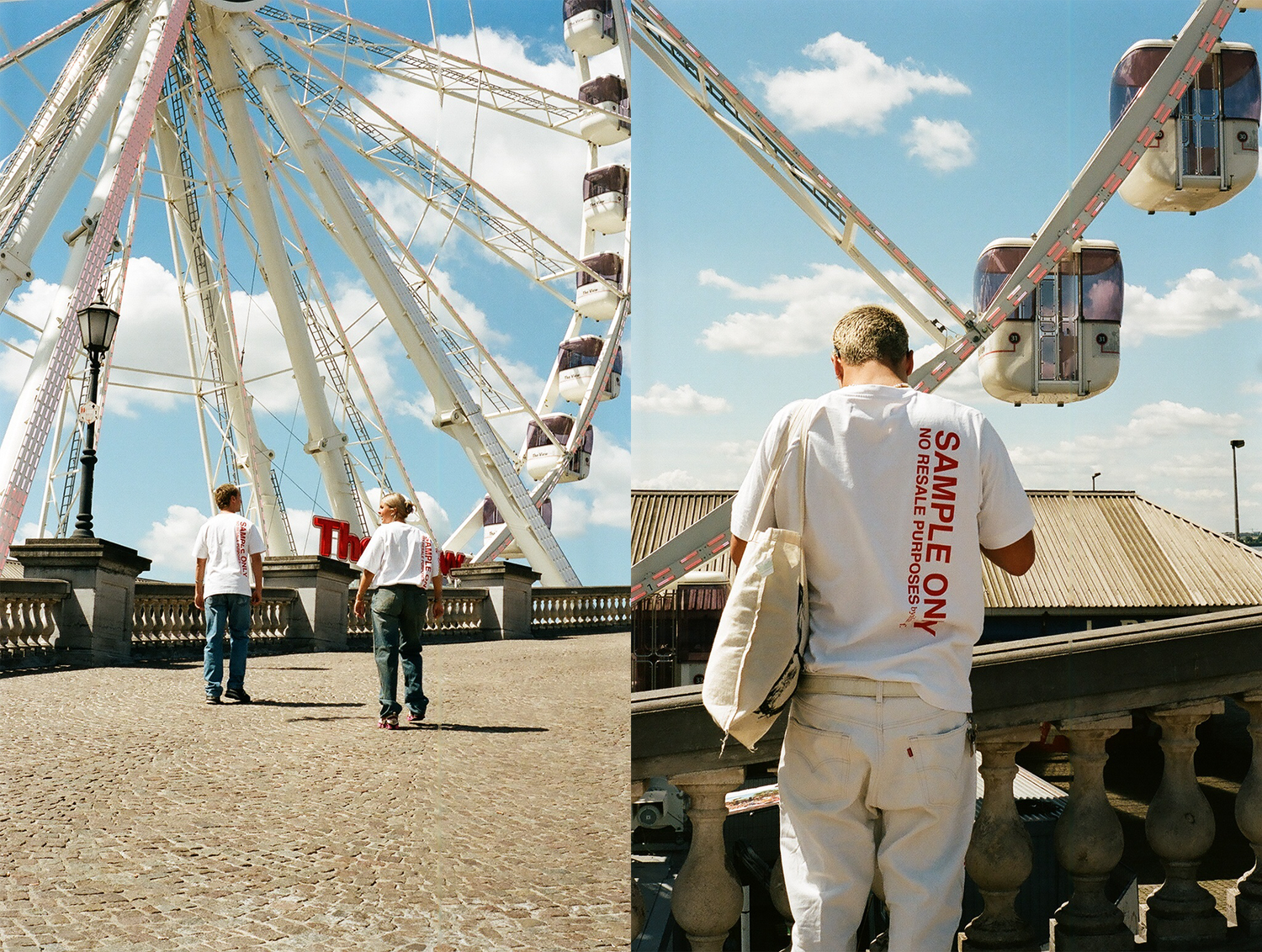 white tee t-shirt reuzenrad ferris wheel,  Antwerp jeans vintage  model levi's analoog film jeans  
